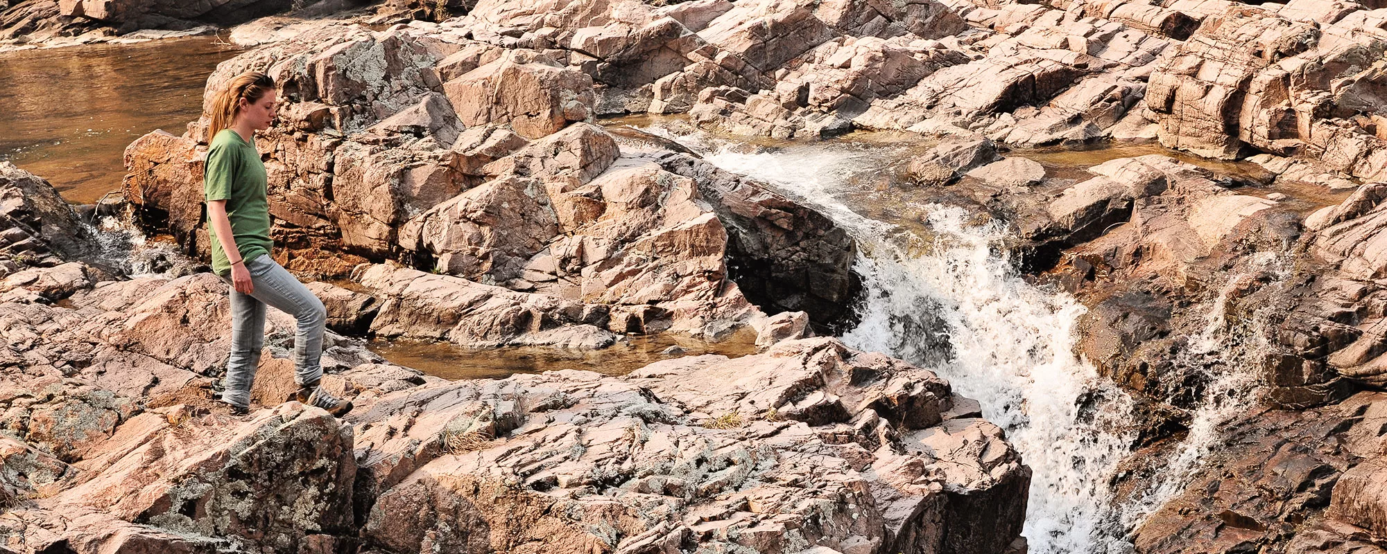 walking across rocks